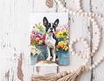 Boston Terrier Flower Market Cards, Boxed Card Set, Cute Dog Cards, Spring Dog, 10 Card Boxed Set, Blank Inside,