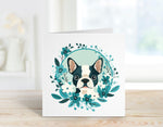 Boston Blooms Cards, Boston Terrier Gifts, Boston Terrier, Boxed Card Set, Cute Dog Cards, 10 Card Boxed Set, Teal, Blank Inside