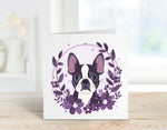 Boston Blooms Cards, Boston Terrier Gifts, Boston Terrier, Boxed Card Set, Cute Dog Cards, 10 Card Boxed Set, , Purple, Blank Inside