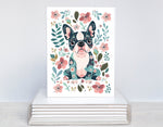 Boho Boston Terrier Cards, Bohemian, Boxed Card Set, Cute Dog Cards, 10 Card Boxed Set, Blank Inside