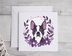 Boston Blooms Cards, Boston Terrier Gifts, Boston Terrier, Boxed Card Set, Cute Dog Cards, 10 Card Boxed Set, , Purple, Blank Inside