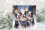 Boston Terriers Carolers Christmas Cards, Boxed Holiday Card Set, Cute Dog Holiday Cards, Pack Of 10