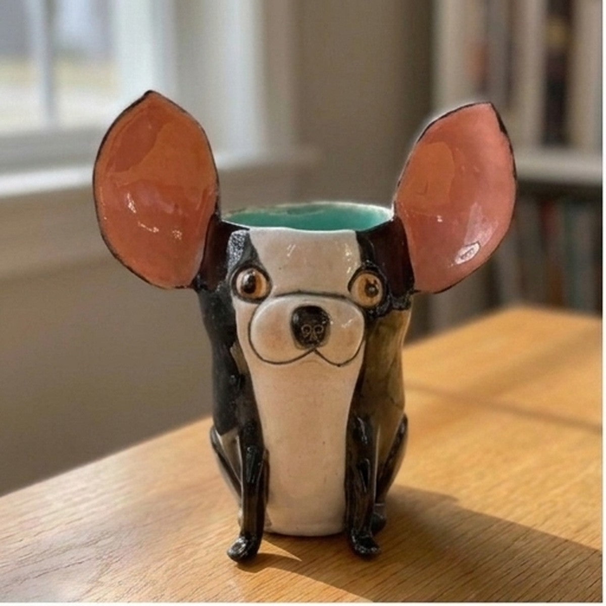 Edwin the Boston Terrier ceramic vase, front view