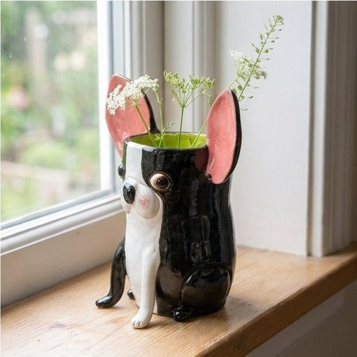 Gladys (gladys-boston-terrier-clay-vase-angle-view)