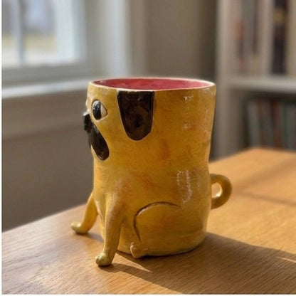 Gus the apricot pug ceramic vase, side view