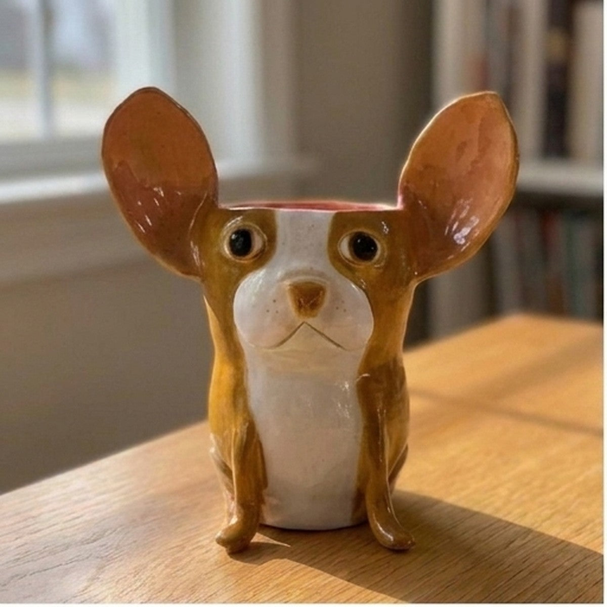 Hazel the Boston Terrier ceramic vase, front view