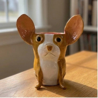 Hazel the Boston Terrier ceramic vase, front view