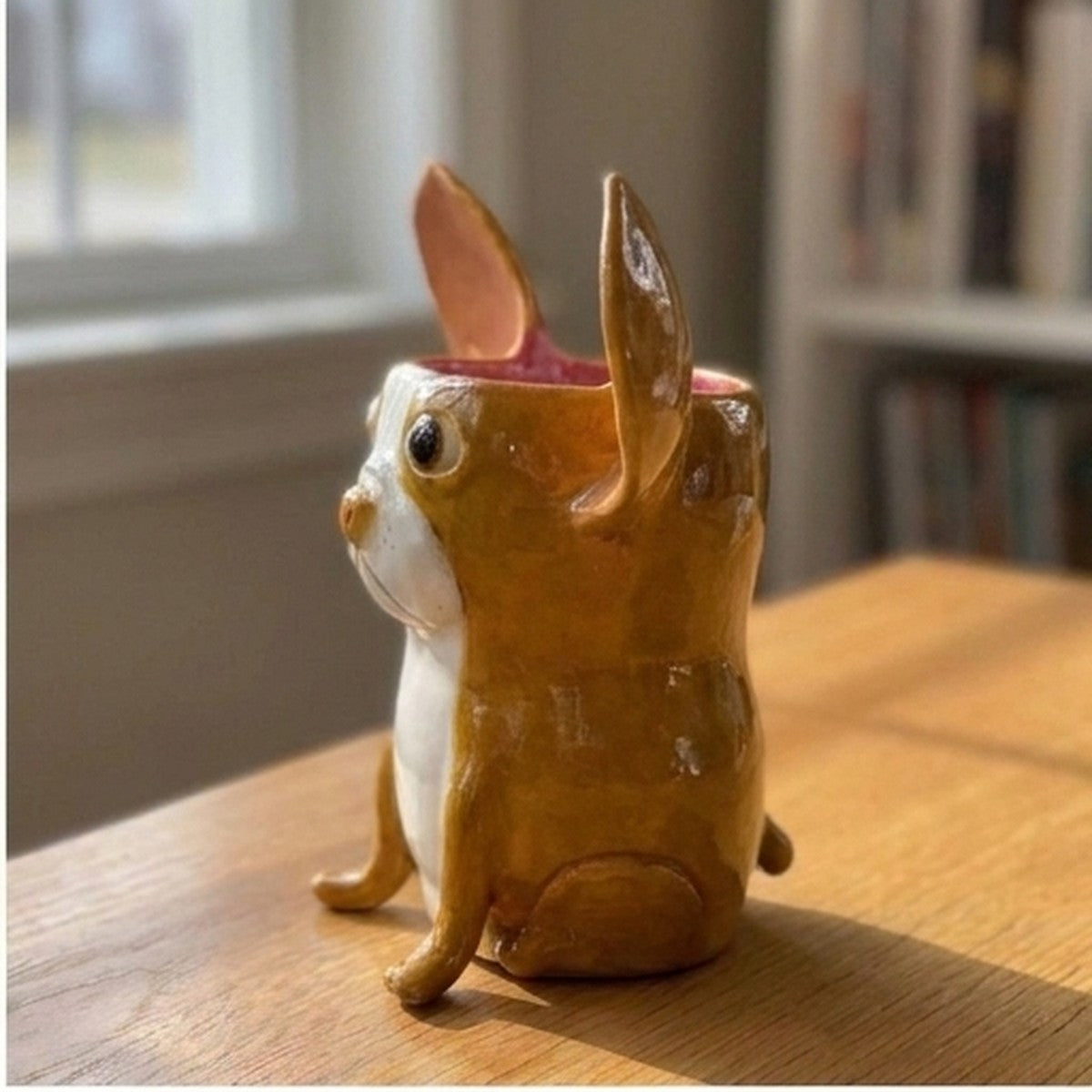 Hazel the Boston Terrier ceramic vase, side view