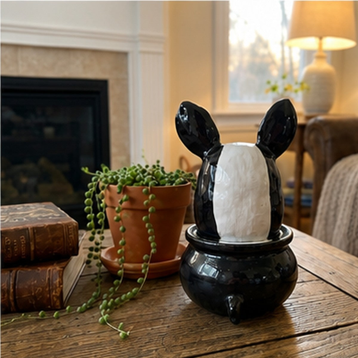 Henry the Boston Terrier ceramic jar, back view