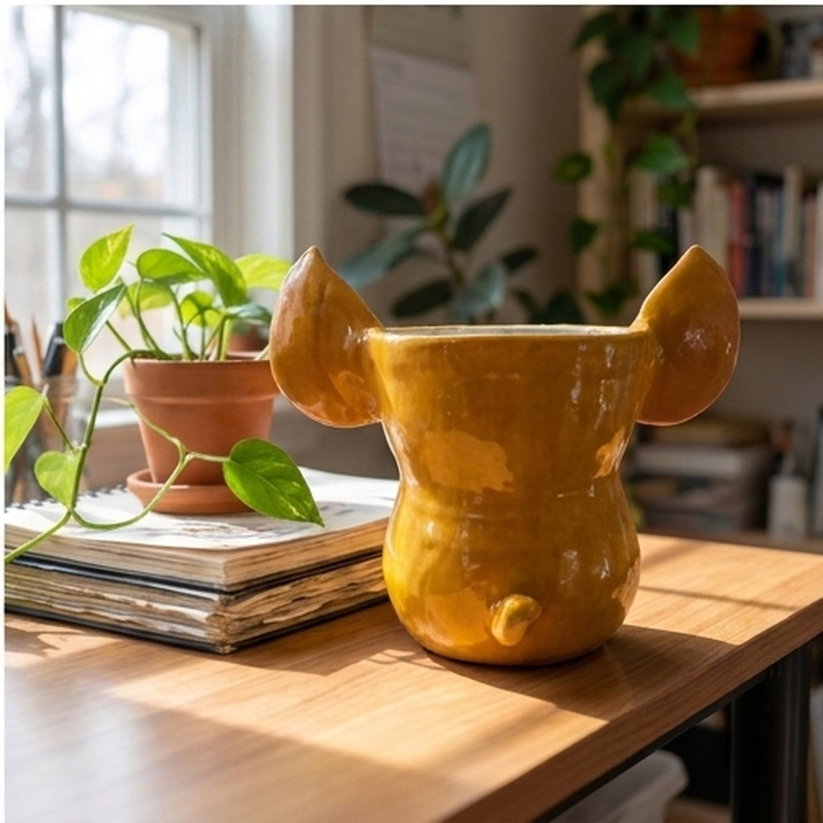 Mabel the Boston Terrier ceramic vase, back view