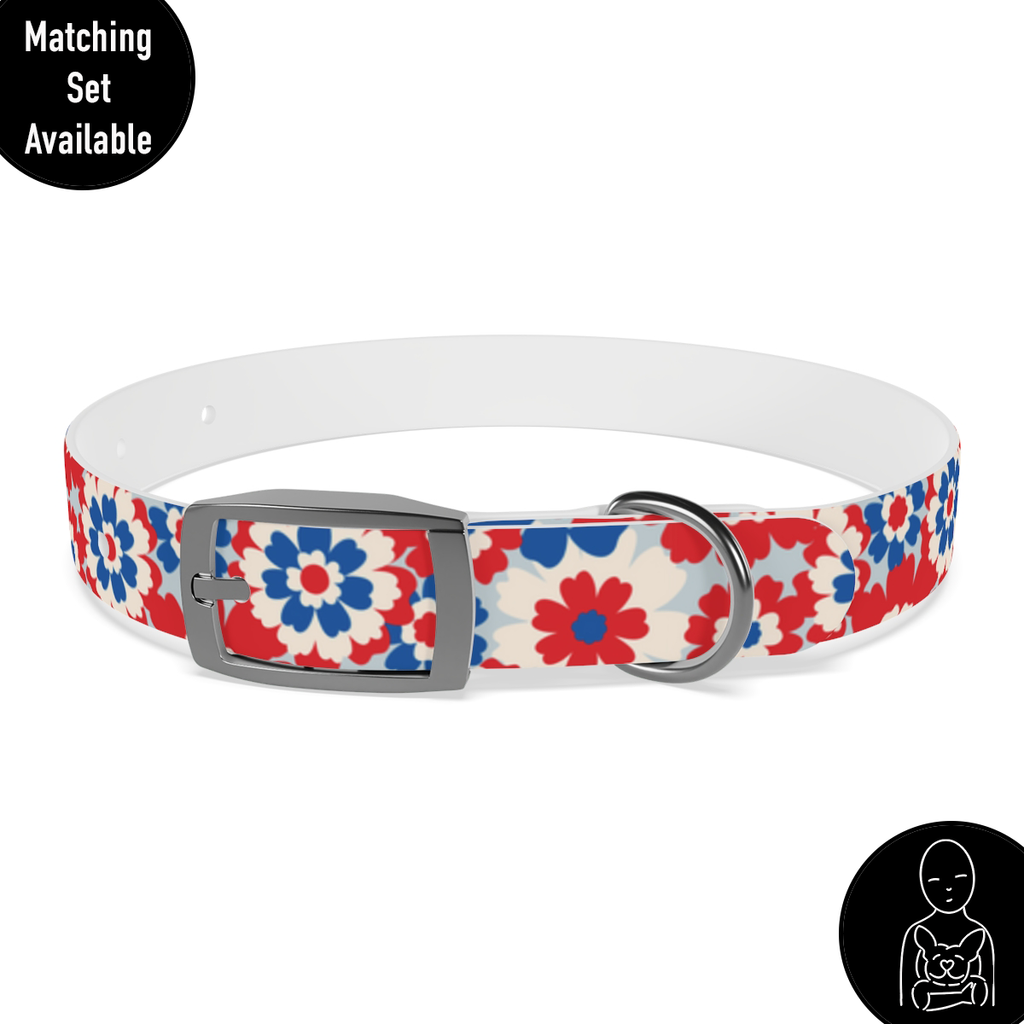 Patriotic Flowers Personalized Dog Collar
