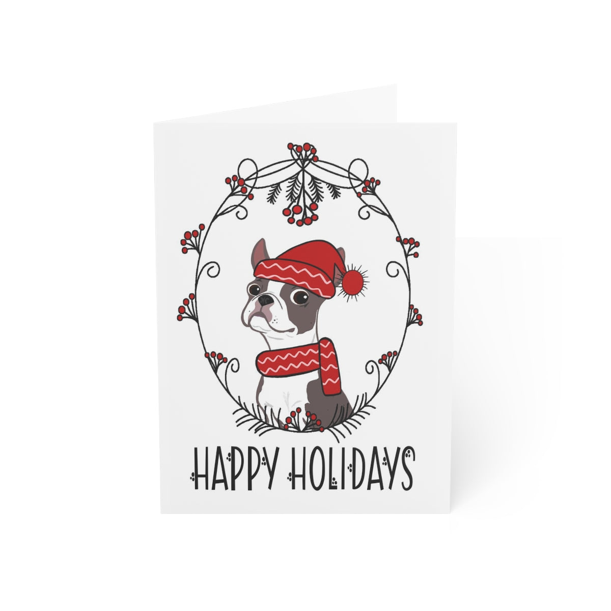 Blue Boston Happy Holidays Folded Greeting Cards (1, 10, 30, or 50)