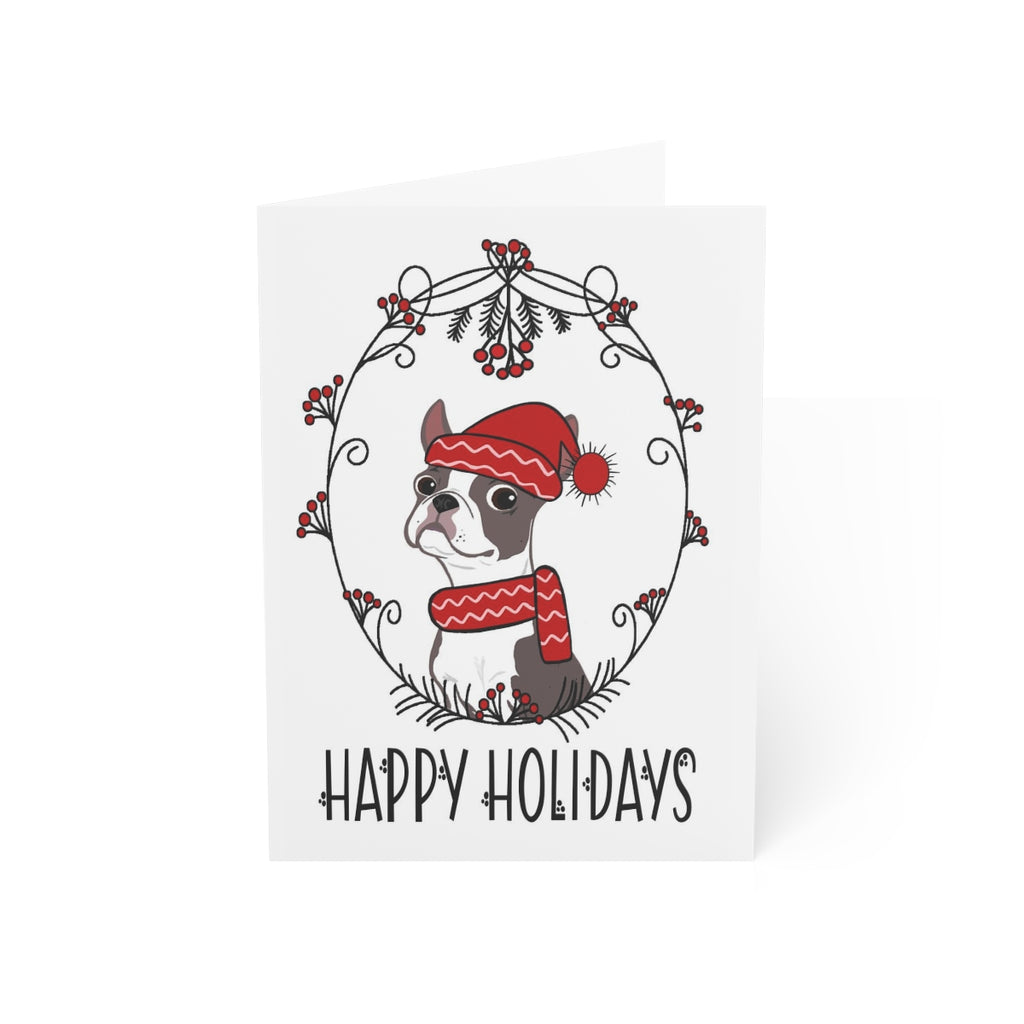 Blue Boston Happy Holidays Folded Greeting Cards (1, 10, 30, or 50)