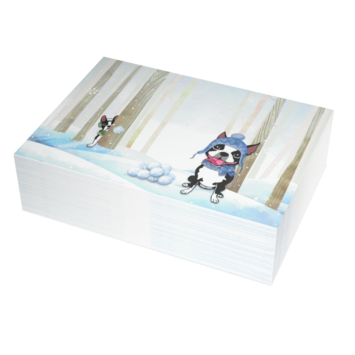 Boston Snowball Fight Folded Greeting Cards (1, 10, 30, or 50)