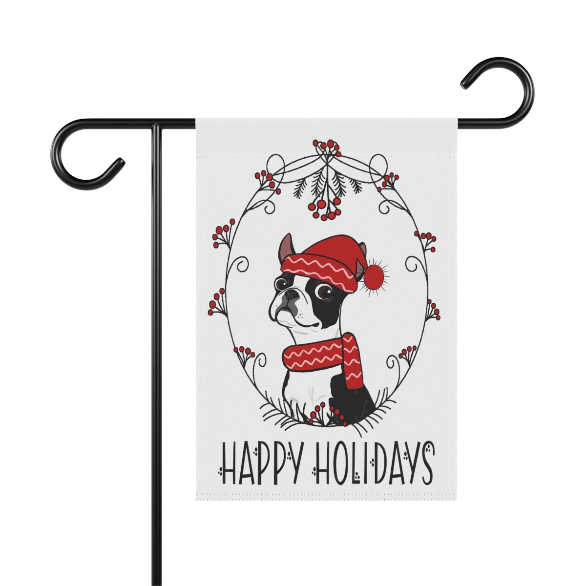 Berry Wreath Black Boston Garden Flag