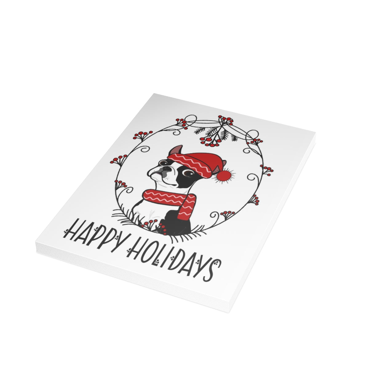 Black Boston Happy Holidays Folded Greeting Cards (1, 10, 30, or 50)