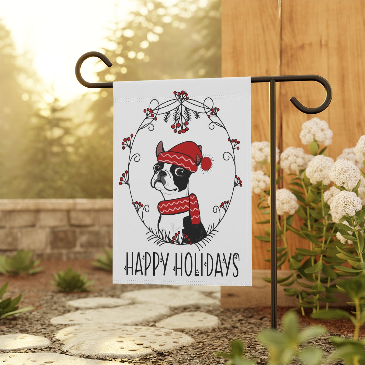 Berry Wreath Black Boston Garden Flag