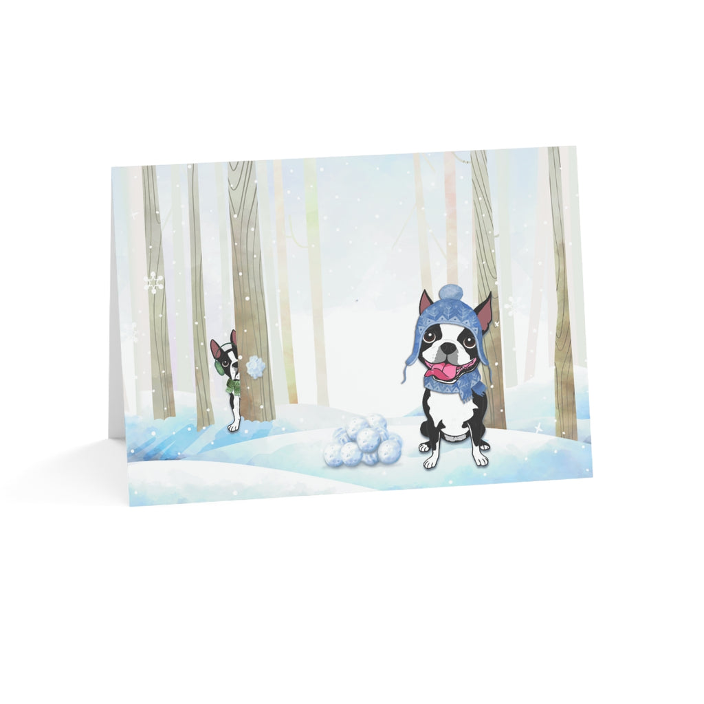 Boston Snowball Fight Folded Greeting Cards (1, 10, 30, or 50)