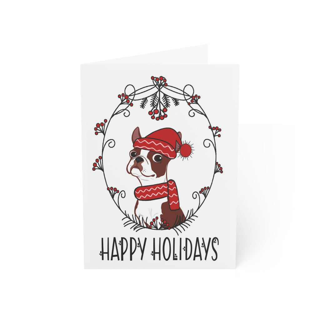 Red Boston Happy Holidays Folded Greeting Cards (1, 10, 30, or 50)