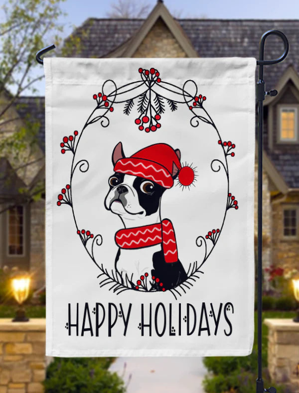 Berry Wreath Black Boston Garden Flag