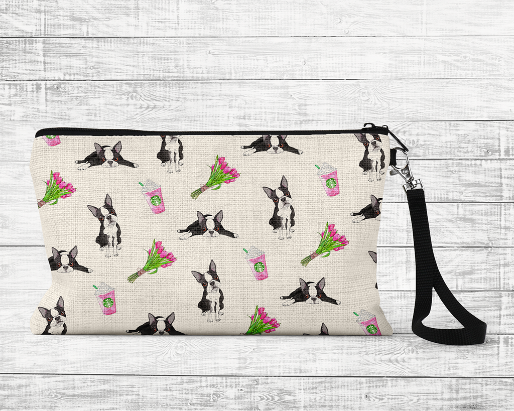 Bostons and Tulips Wristlet