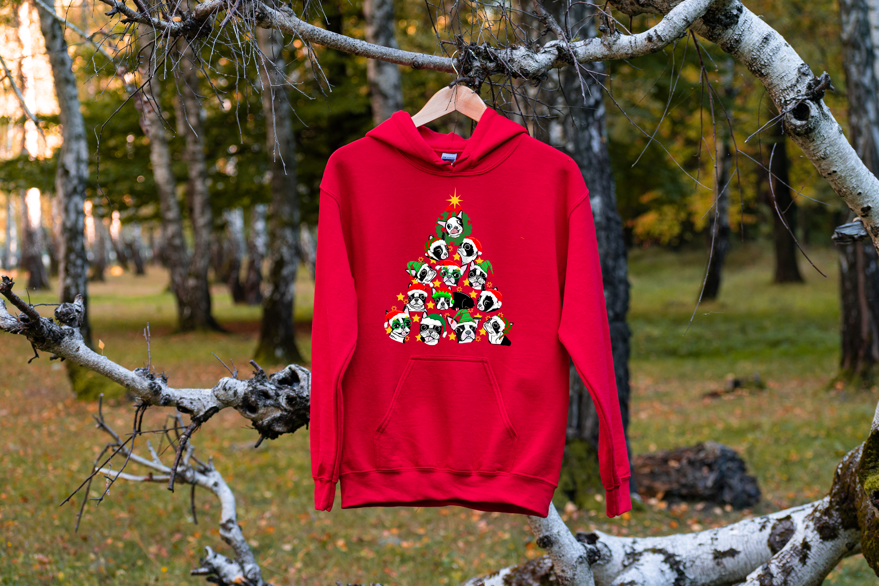 Bostons Christmas Tree Hooded Sweatshirt