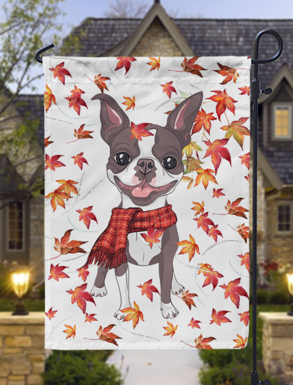 Fall Leaves Blue Boston Garden Flag