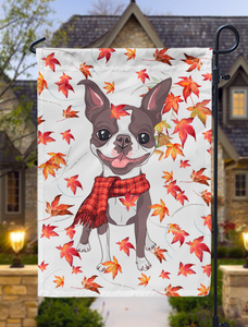 Fall Leaves Blue Boston Garden Flag