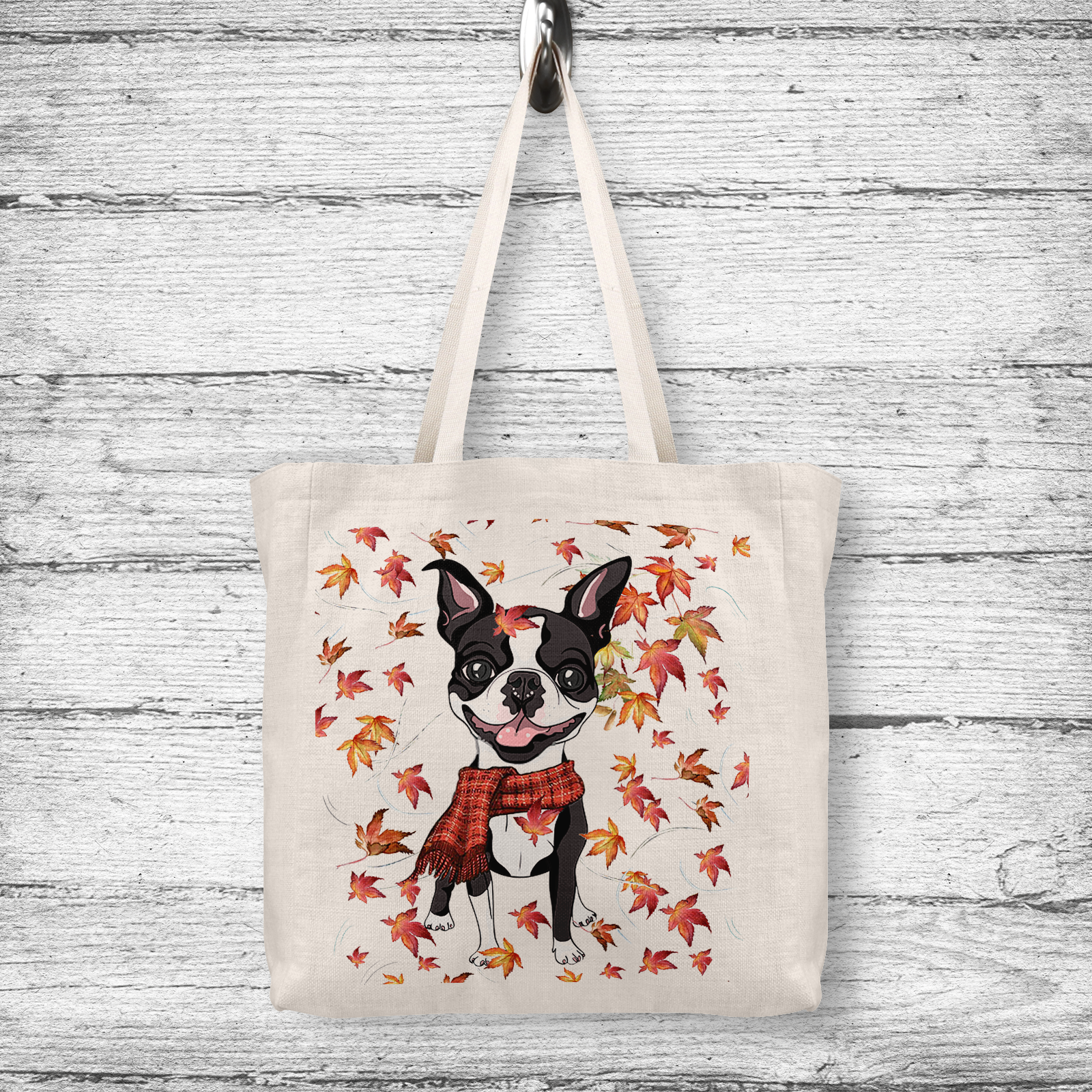 Falling Leaves Black Boston Tote Bag