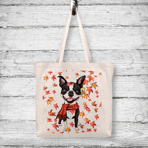 Falling Leaves Black Boston Tote Bag