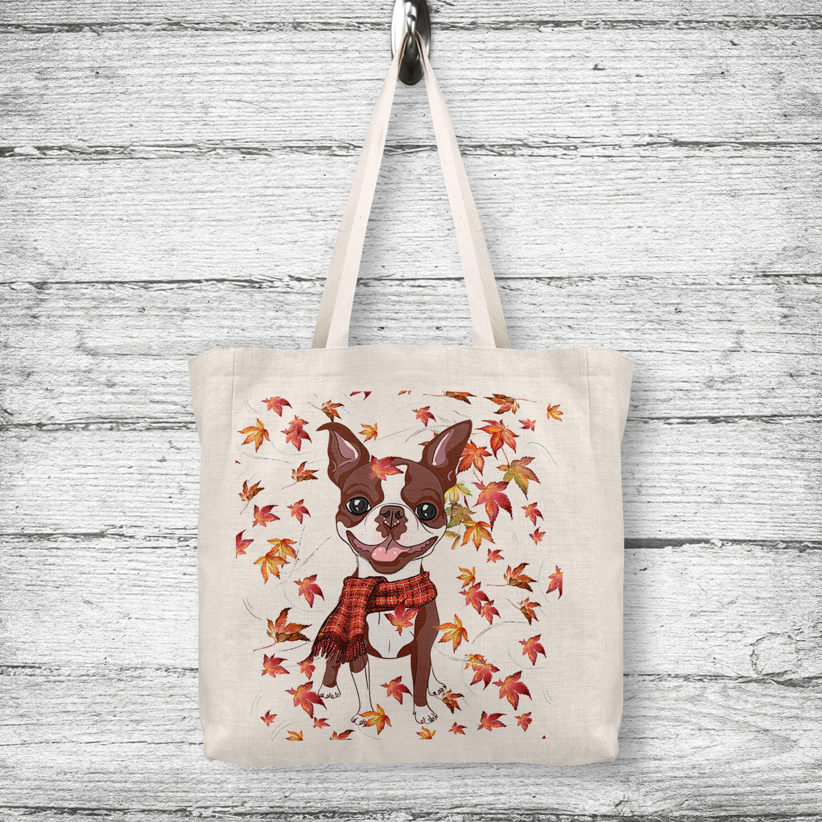 Falling Leaves Red Boston Tote Bag