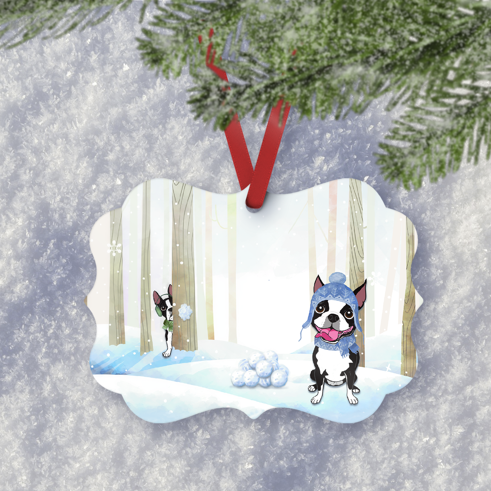 Boston Snowball Fight Aluminum Ornament