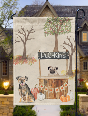 Pug Pumpkin Stand Garden Flag