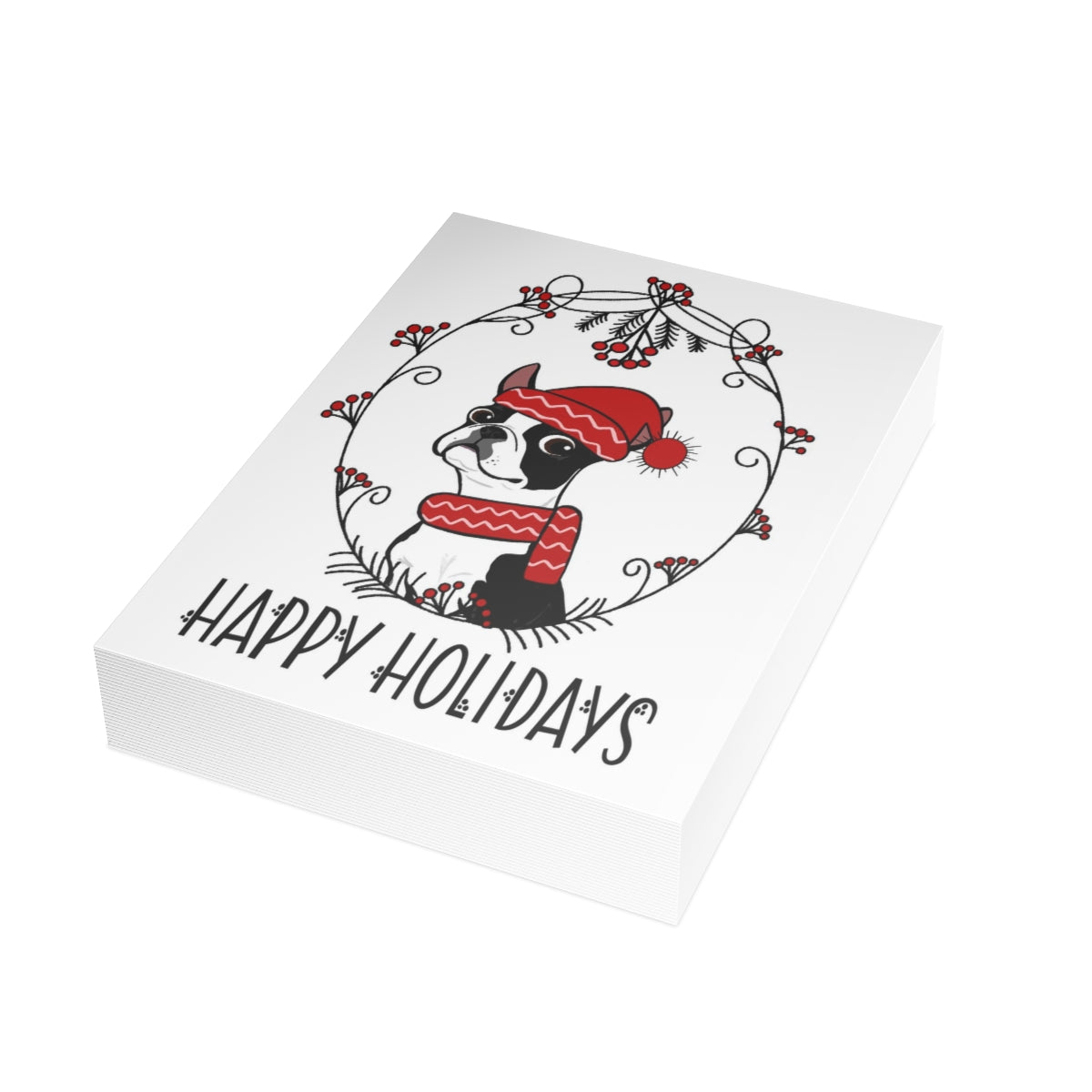 Black Boston Happy Holidays Folded Greeting Cards (1, 10, 30, or 50)
