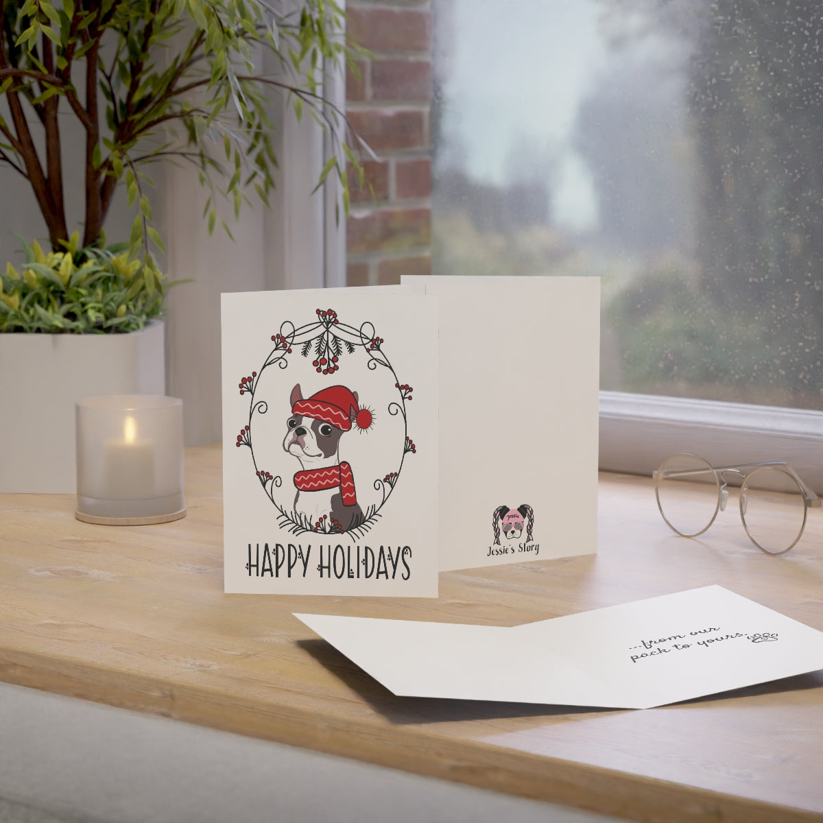 Blue Boston Happy Holidays Folded Greeting Cards (1, 10, 30, or 50)