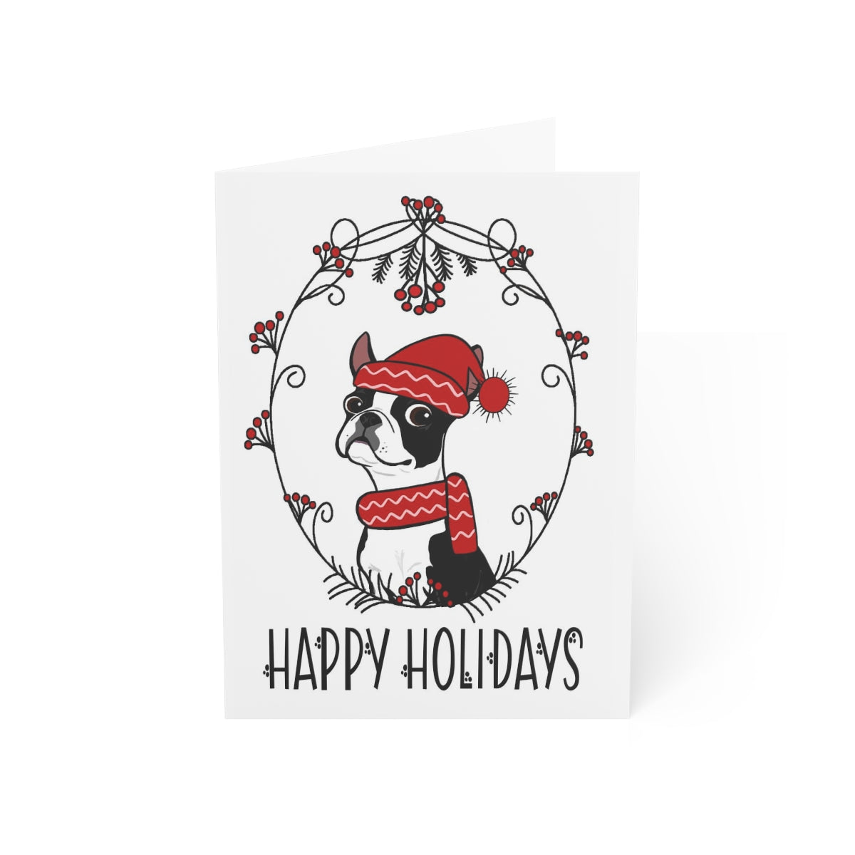 Black Boston Happy Holidays Folded Greeting Cards (1, 10, 30, or 50)